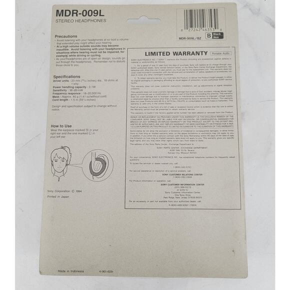 NIB Sony Headphones MDR-009L - Picture 5 of 5